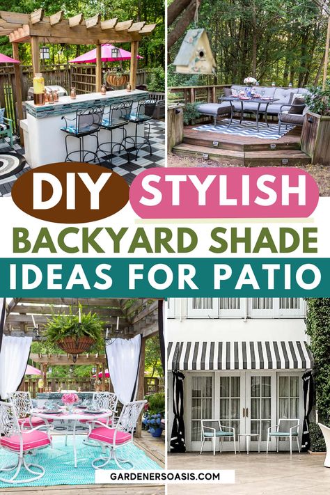 DIY Backyard Shade Ideas For a Cooler Deck or Patio Diy Backyard Shade Ideas, Diy Backyard Shade, Outdoor Shade Ideas, Deck Sun Shade, Backyard Shade Ideas, Arbors And Pergolas, Diy Patio Cover, Diy Pergola Kits, Garden Patios