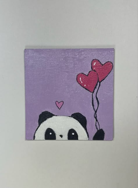 ✧˖°. valentine’s day panda painting art cute kawaii baloons hearts ✧˖°. Panda Cute Painting, Canvas Painting Ideas Panda, Cute Canvas Paintings For Girlfriend, Cute Painting Ideas On Black Canvas Easy, Cute Panda Canvas Painting, Small Canvas Paintings For Girlfriend, Mini Canvas Love Paintings, Easy Love Canvas Painting, Simple Valentines Painting Ideas