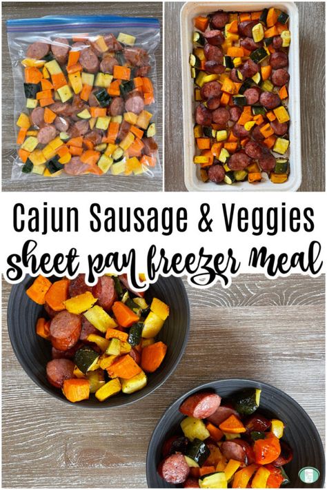 Cajun Sausage And Veggies, Veggie Freezer Meals, Recipes With Sausage Links, Vegetable Sheet Pan, Beef Freezer Meals, Freezer Meal Recipes, Sausage And Veggies, Best Freezer Meals, Easy Cajun