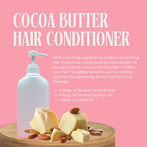 Unlock the secret to soft, shiny, and healthy hair with this easy DIY cocoa butter hair conditioner recipe! Made with all-natural ingredients like cocoa butter and shea butter, it deeply moisturizes and strengthens hair from root to tip. Perfect for dry or damaged hair, and free from harsh chemicals. Follow our step-by-step guide and give your hair the love it deserves! Hair Conditioner Recipe, Shea Butter Recipes, Conditioner Recipe, Diy Beauty Recipes, Natural Moisturizer, Beauty Recipe, Hair Strengthening, Nourishing Hair, Hair Conditioner