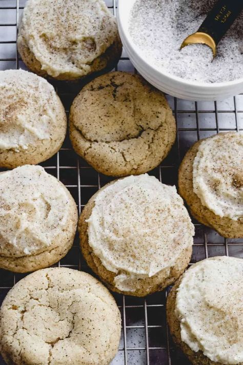 Latte Cookie, Spiced Buttercream, Fluffy Frosting, Cinnamon Chai, Snickerdoodle Recipe, Peanut Butter Pretzel, Raspberry Almond, Snickerdoodle Cookies, Roll Cookies