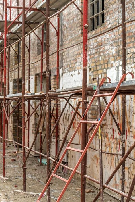 Scaffolding structure on construction site, renovation of an old industrial building stock photo Industrial Building, Industrial Buildings, Scaffolding, Construction Site, Photo Image, Engineering, Stock Photos, Education, Building