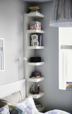 Ikea Bed Frames, Ikea Fans, Ikea Bedroom Furniture, Lack Shelf, Ikea Lack Shelves, Wall Shelf Unit, Bedroom Hacks, Narrow Shelves, Ikea Design