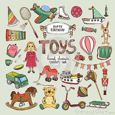 Vintage Toys Illustration, Toys Drawing Illustrations, Toys Illustration, Horse Balloons, Vintage Christmas Toys, Baby Shower Clipart, Cartoon Toys, Birthday Toys, Nostalgic Toys