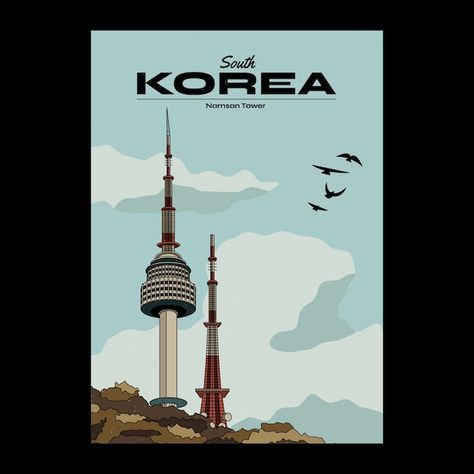 Namsan Tower, Poster Template Free, Travel Illustration, Travel Board, Vector Hand, Poster Template, Travel Poster, Vector Photo, Image Collection