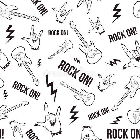 Heavy metal and grunge seamless pattern with hands and electric guitars. Repetitive rock and roll background. With underground objects related to music stock illustration Rock And Roll Background, Music Backgrounds, Seamless Paper, Heavy Metal Music, Seamless Pattern Vector, Electric Guitars, Metal Music, Rock Style, Rock Music