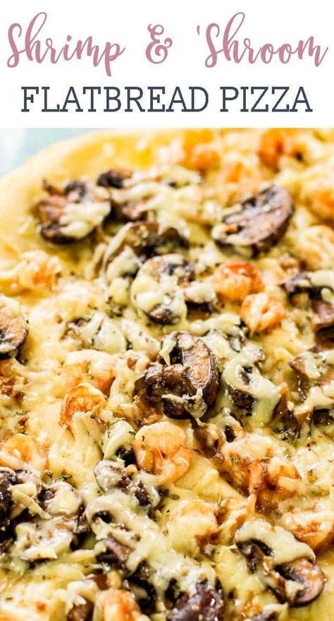 This easy Shrimp Mushroom Flatbread Pizza is a great alternative recipe for pizza night. Dinner is on the table in under 30 minutes! #mushroom #flatbread #pizza #shrimp Mushroom Flatbread, Shrimp Mushroom, Vegetable Pizza Recipes, Recipe For Pizza, Mini Pizza Recipes, Flatbread Pizza Recipes, Pizza Easy, Deep Dish Pizza Recipe, Seafood Pizza