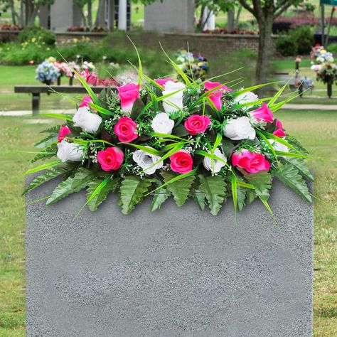 Flowers For Gravesite, Memorial Day Flowers, Headstone Decorations, Cemetery Saddles, Flowers For Cemetery, Headstones Decorations, Saddle Design, Cemetery Flowers, Tombstone