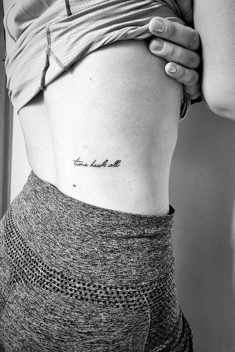 Time heals all Time Heals All Tattoo, Time Heals Tattoo, Healer Tattoo, Tattoo Feminina, Aesthetic Tattoo, Forearm Tattoos, All Tattoos, Tattoo Ideas, Healing