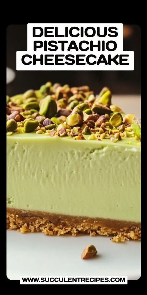 This easy no-bake pistachio cheesecake combines the nutty flavor of pistachios with a velvety cream cheese filling, all resting on a crisp cookie crust. Pistachio Cheesecake Recipe, Pistachio Filling, Pistachio Cheesecake, Pistachio Cream, Classic Cake, Cream Desserts, Creamy Desserts, Cookie Crust, Cake With Cream Cheese