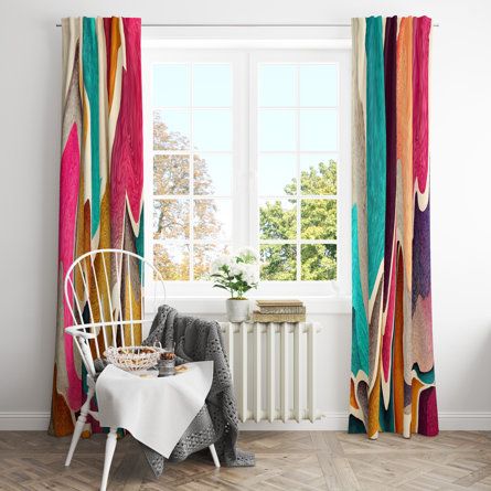 Folk N Funky Polyester Curtain | Wayfair Bold Curtains Bedroom, Colorful Living Room Curtains, Bold Curtains, Black And White Dining Room, Interesting Interiors, Bedroom Curtains, White Dining Room, Colourful Living Room, Blue Green Orange