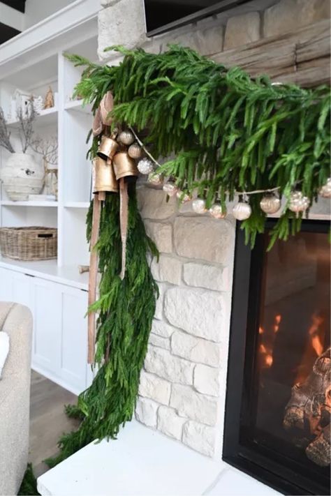 Creative Co-Op Distressed White & … curated on LTK Christmas Decor Garland, Decor Fireplace Mantle, Holiday Must Haves, Pnw Home, Garland Ornaments, Christmas Garland Mantle, Fireplace Garland, Mantle Garland, Holiday Mantle