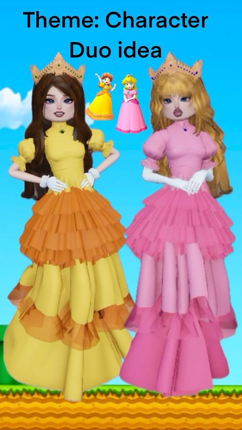 Princess Daisy Dress To Impress, Daisy Dress To Impress, Dti Strawberry Shortcake Theme, Strawberry Dress To Impress, Mario And Luigi Dress To Impress, Princess Peach Dress To Impress, Mario Dress To Impress, Strawberry Shortcake Dress To Impress, Dress To Impress Princess