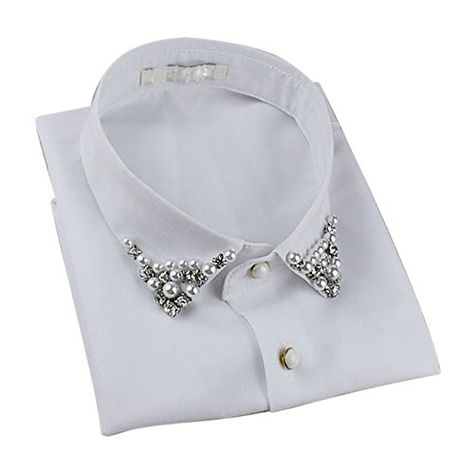 Vivian Half Shirt Blouse Detachable Fake Collar with Pearl and Rhinestone (White) at Amazon Women’s Clothing store: Female Blouse, Half Shirt, False Collar, Fake Collar, Half Shirts, Detachable Collar, Fashion White, Chiffon Material, Collars For Women