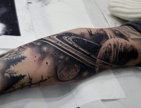 Males Pencil Shaded Universe Tattoo Sleeve Galaxy Tattoo Sleeve, Space Tattoo Sleeve, Berg Tattoo, Tattoo Pencil, Astronaut Tattoo, Tattoo Diy, Universe Tattoo, Planet Tattoos, Tattoo Trend