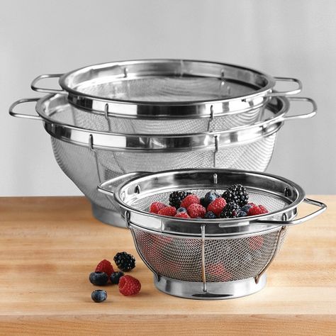 Strainers & Salad Spinners | Williams Sonoma Salad Spinners, Specialty Kitchen Tools, Stainless Steel Measuring Cups, Measuring Ingredients, William Sonoma, Measuring Cups & Spoons, Salad Spinner, Dark Home Decor, Cast Iron Cookware