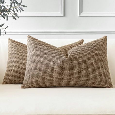 Amazon.com: OTOSTAR Pack of 2 Throw Pillow Covers 16x24 Inch Linen Dark Brown Pillowcases Farmhouse Decorative Solid Pillow Covers 40x60 cm Lumbar Cushion Case for Home Decor Sofa Couch Bed (Dark Brown) : Home & Kitchen Pretty Throw Pillows, Patio Farmhouse, Linen Lights, Garden Pillows, Bed In Living Room, Couch Chair, Couch Throw Pillows, Linen Throw Pillow, Linen Throw