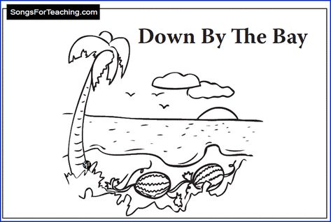 Down By the Bay: Free Download Packet (includes music, rebus, role playing cards, etc) Elementary Literacy Activities, Down By The Bay, Kindergarten Songs, Classroom Songs, Classroom Lesson Plans, Baby Coloring Pages, Jolly Phonics, Free Preschool, Rhyming Words