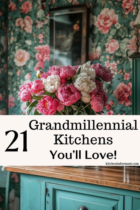 Grandma Core Kitchen, Grandmillenial Kitchen, Grandmacore Kitchen, Fresh Home Decor, Traditional Style Kitchen, Antique Kitchen Decor, Grandmillennial Style, Traditional Kitchens, Traditional Kitchen Design