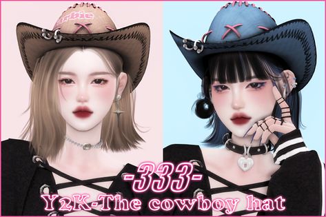 【333】Y2K-The cowboy hat（female） | san33sims on Patreon Ts4 Accessories, Aesthetic Sims, Ts4 Clothes, Y2k Hat, Cc Hats, Sims Clothes, Sims 5, Sims 4 Cc Folder, Casas The Sims 4