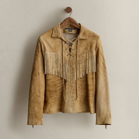 Part of the 1995 Ralph Lauren Sport collection. Suede shirt with lace-up placket and fringe trim. Size medium has approximately a 23" back body length and a 23.5" sleeve length. Ralph Lauren Clothes, Western Look, Ralph Lauren Sport, Fringe Trim, Park City, Boho Chic, Ralph Lauren, Lace Up, Sleeve Length