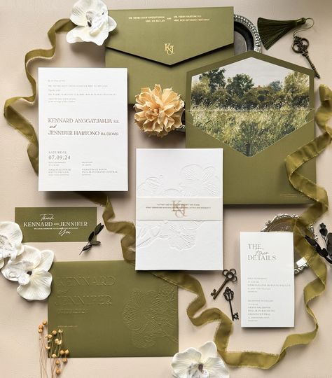 Autumn vibe wedding invitation suite Modern Minimalist Invitation, Coastal Wedding Invitations, Lily Wedding Invitations, Brown Wedding Invitations, Olive Green Weddings, Olive Wedding, Blind Embossing, Minimalist Invitation, Light Pink Wedding