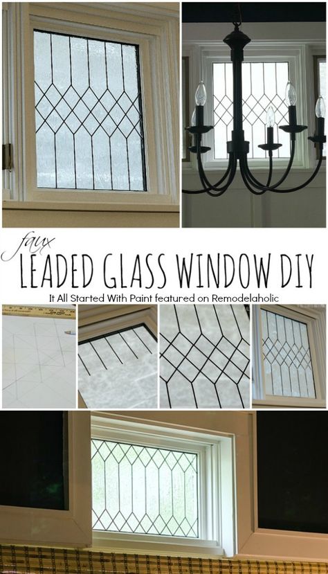 How to DIY Faux Leaded Faux Leaded Glass Window Diy, Faux Window Ideas, Faux Leaded Glass Window, Window Diy, Painting On Glass Windows, Lead Windows, Diy Staining, Lead Glass, Faux Window