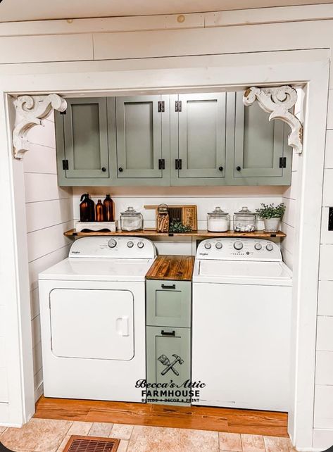 Farmhouse Laundry Closet, Laundry Closet Makeover, Laundry Room Update, Small Laundry Room Makeover, Rustic Laundry Rooms, Dream Laundry Room, Laundry Room Layouts, Laundry Room Renovation, Farmhouse Laundry