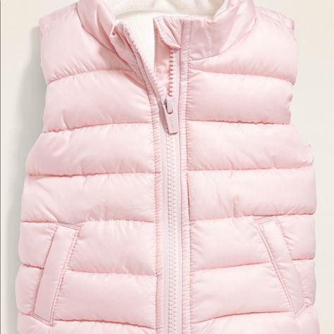 Baby Puffer Vest Size 3 - 6 Months Color Baby Pink Design Solid Print Faux Front Pockets Zipper For Easy Off & On Soft Fleece Inner Lining Nwot Pink Puffer Vest, Surprise Baby, Girls Outerwear, Baby Vest, Navy Jackets, Pink Design, Navy Pink