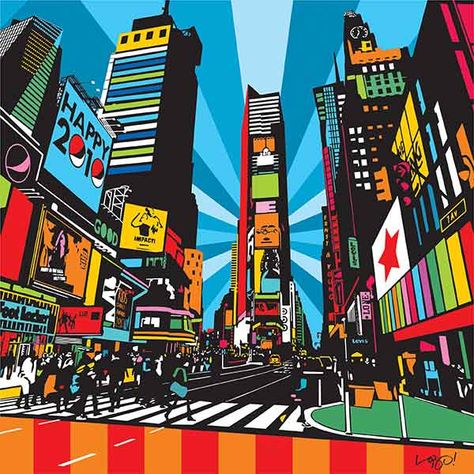 Pop Art Paintings - Pop Artist Lobo Pop Art Architecture, New York Pop Art, Pop Art Inspiration, City Art Painting, Pop Art Andy Warhol, Pop Art Paintings, Art Andy Warhol, Images Pop Art, New York Illustration