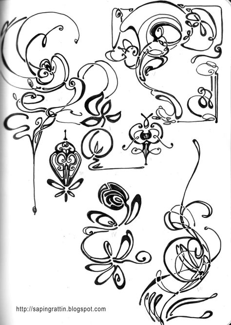 Art Nouveau Fleurs Art Nouveau, Art Deco Tattoo, Art Nouveau Tattoo, Motifs Art Nouveau, Nouveau Tattoo, Tattoo Line, Art Nouveau Pattern, Art Nouveau Flowers, Pola Sulam