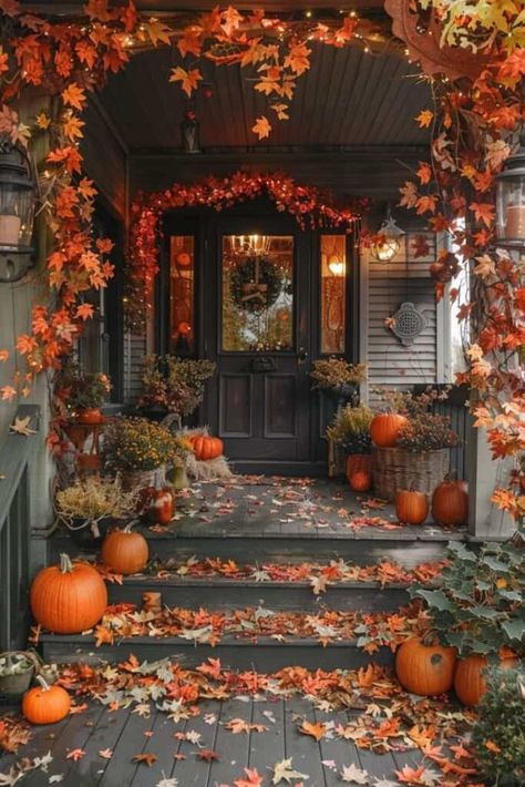 30 Fall Cottage Core Decor Ideas » Lady Decluttered Cozy Fall Porch Ideas, Cozy Fall Aesthetic Decor, Fall Decor Cottagecore, Fall Aesthetic House, Fall House Aesthetic, Fall Porches Ideas Autumn, Fall Decor Ideas For The Home, Autumn Front Porch Decor, Boho Front Porch