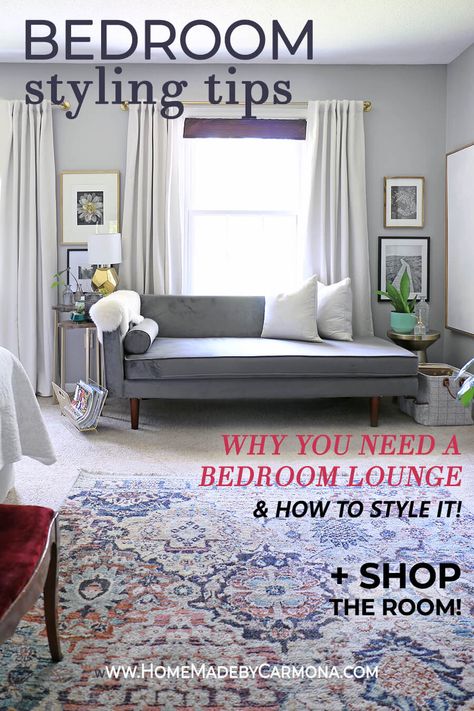 Why you need a bedroom lounge in your room + how to style it! | Home Made by Carmona | #ad #bhgatwalmart #bedroom #chaise #lounge Bedroom Chaise Lounge, Styling A Bedroom, Bedroom Lounge Area, Bedroom Primary, Bedroom Chaise, Healthy Room, Animal Tips, Chaise Lounge Bedroom, Easy Girl