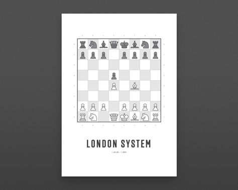 London System chess print Chess Graphic Design, Chess Poster Design, London Opening Chess, Chess Explained, Best Chess Openings, Chess Books, How To Play Chess, Chess Players, Book Layout