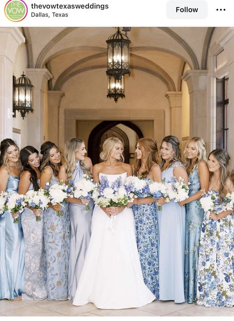 Blue Bridesmaids Dress, Mismatched Bridesmaid Dresses Blue, Bridesmaid Dresses Long Blue, Light Blue Bridesmaid Dresses, Wedding Instagram, Floral Bridesmaid Dresses, White Bridesmaid, Light Blue Wedding, Bridesmaid Colors