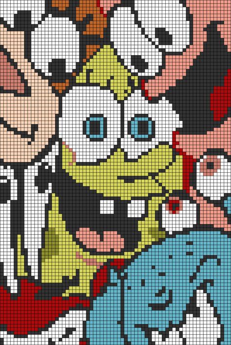 Spongebob Crochet Blanket, Alpha Patterns Spongebob, Alpha Patterns Cartoon, Alpha Pattern Spongebob, Spongebob Pixel Art Grid, Spongebob Cross Stitch Pattern, Sponge Bob Pixel Art, Patrick Pixel Art, Spongebob Alpha Pattern