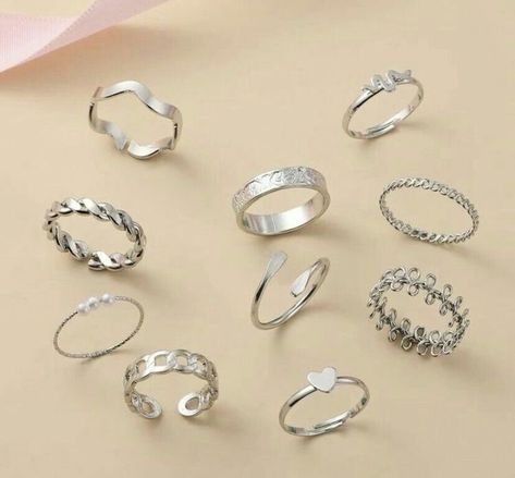 Shining Diva Fashion 44 pcs Combo Gold and Silver Plated Rings for Women and Girls (cmb300) Cute Silver Rings Simple, Jewelry Accessories Rings Silver, Silver Girly Jewelry, Korean Rings, Hand Jewelry Rings, Neck Pieces Jewelry, Pretty Jewelry Necklaces, Edgy Jewelry, Silver Rings Simple