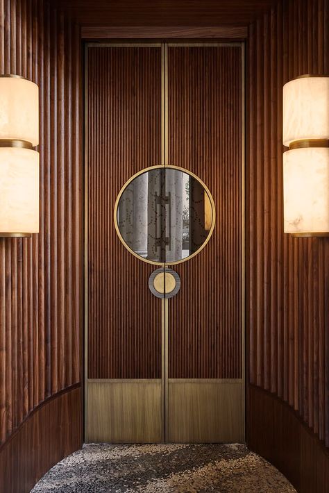 'beefbar milano' is designed as a portal to the 40s & 60s Penthouse Lobby, Baroque Architecture, Main Door, Milan Italy, Restaurant Interior, New Classic, Vintage Italian, Restaurant Design, Wood Paneling