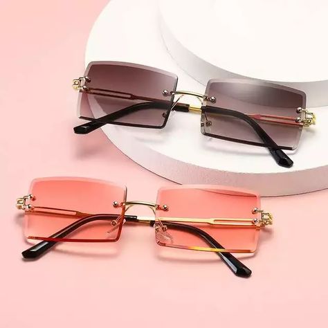 Retro Sunglasses Women, Frameless Sunglasses, High Fashion Accessories, Summer Sunglasses, Rimless Sunglasses, Vintage Glam, Gradient Sunglasses, Rectangular Sunglasses, Rectangle Sunglasses