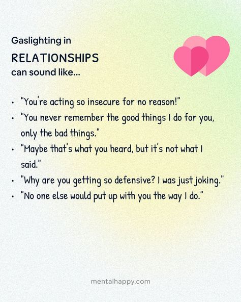 Gaslighting can be so subtle in conversation that you may not realize it's even happening, especially in a romantic #relationship. Reading those examples might make you sit up straight and get your heart racing. Gaslighters will have you questioning your reality and sanity because that's what they want. Don't give them fuel for the fire by becoming defensive. You can maintain your boundaries by not responding or saying, "my feelings and reality are not yours to decide." #setboundaries Gaslighting Examples, Gaslighting In Relationships, What Is Gaslighting, Sit Up Straight, Jesus Christ Quotes, Christ Quotes, Romantic Relationship, Smart Quotes, Therapy Worksheets