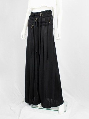 Ann Demeulemeester black palazzo pants with multiple front belt straps — sample - V A N II T A S Ann Demeulemeester Skirt, Anne Demeulemeester, Pink Poison, Ann Demeulemeester Boots, Black Palazzo Pants, Ann Demeulemeester, Sheer Material, Palazzo Pants, Fashion Styles