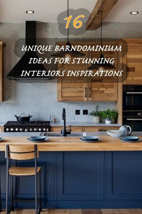 I'm obsessed with these barndominium kitchen designs! From the sleek navy cabinetry to the warm wood accents, this space showcases a perfect blend of modern and rustic elements. The open layout and stunning fixtures create an inviting atmosphere that's perfect for both cooking and entertaining. Explore these ideas for inspiration on how to achieve a stunning interior in your own home! Unique Barndominium, Barndominium Kitchen, Hollywood Regency Bedroom, Kitchens Rustic, Discover Your Style, Open Layout, Barndominium Ideas, Stunning Interiors, Wood Accents