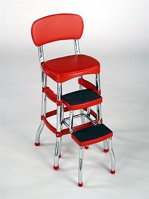 Amazon.com: Cosco Red Retro Counter Chair Step Stool Folding Kitchen Bar Home or Office: Kitchen & Dining Kitchen Step Stool, Step Stools, Counter Height Chairs, Eames Chairs, Look Retro, Retro Chair, Counter Chairs, Red Kitchen, Stool Chair