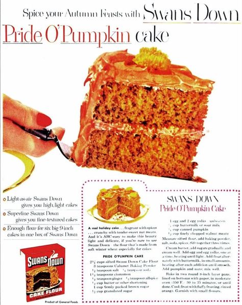 Pumpkin Nut Bread, Pumpkin Cake Recipes, Drink Recipe Book, Light Cakes, Spice Cookies, Food Ads, Retro Recipes, Almond Cakes, Holiday Cakes