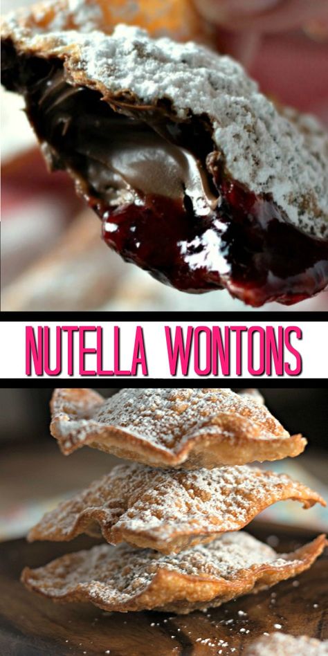 Nutella Wontons are creamy and crispy good. Simple to make in only 15 minutes and just a few ingredients. These will be a loved by all! Nutella Desserts Easy Quick, Nutella Dessert Recipe, Bingo Snacks, Nutella Wontons, Nutella Dessert Recipes, Chinese Sweets, Nutella Snacks, Nutella Recipes Easy, Sweet Appetizer