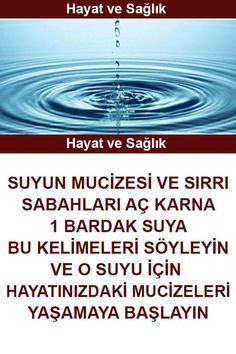 SU İÇMEDEN ÖNCE SUYA BU 7 KELİMEYİ SESLİ SÖYLEYİN! Su hayatımızı devam ettirebilmemiz için bedenimizin ve ruhumuzun gıdasıdır. Suyun mucizesi ve sırlarını bilip, hayatımızda uygularsak ruhsal ve bedensel olarak hayatımızda mucizevi olumlu gelişmelere şahit olabiliriz. Suyun mucizevi sırları, son yıllarda yeni yeni duyulmaya başladığımız bir kavram. Fakat, suyun mucizesi ve sırrı atalarımız tarafından biliniyor ve bu mucizeden günlük yaşamlarında faydalanıyorlardı. #sumucizesi #suyungücü Natural Health Remedies, Baby Knitting Patterns, Natural Health, Pokemon, Amigurumi, Energy, Water, Pokémon