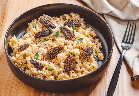 Mushroom Facts, Vegan Mushroom Risotto, Mushroom Risotto Recipes, Mushroom Stock, Morel Mushrooms, Dry Rice, Vegan Mushroom, Risotto Recipe, Morel Mushroom