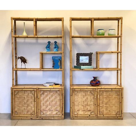 70s bamboo bookcase, two bookstores available, (the depth of the day part is 33 cm.) Wicker Bookcase, Tiki Modern, Bamboo Bookcase, Bamboo Furniture, Bookcase Shelves, Modern Country, Casegoods, Bookcase, 1970s