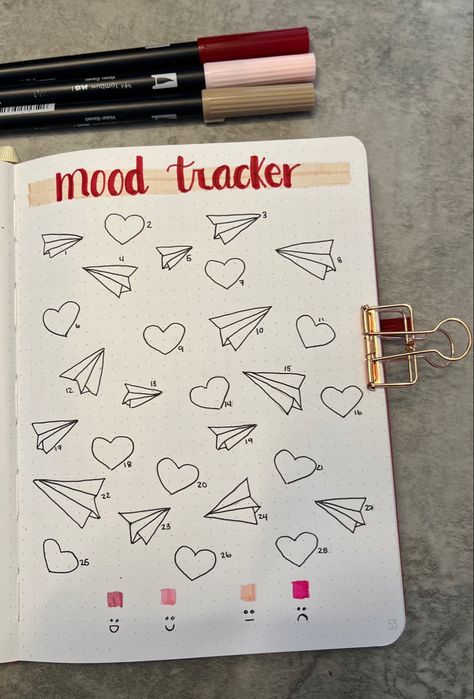 2023 Bullet Journal, Bullet Journal Mood Tracker, Journal Mood Tracker, February Hearts, February Bullet Journal, Bulletin Journal Ideas, Bullet Journal Mood, Pretty Notes, February 2023