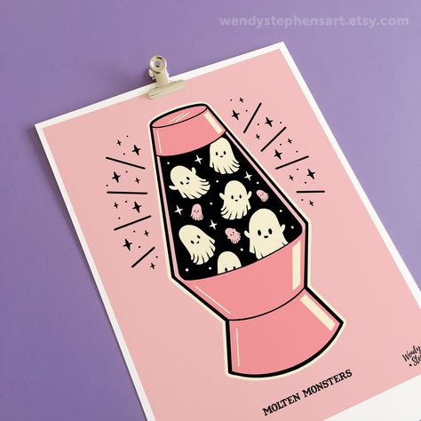 This is a signed, giclee fine art print of my original digital painting: 'Molten Monsters'. Its available in 4 different colours. This is ideal for anyone looking for cute ghost art, ghost prints, spooky ghost lamp, creepy cute, gothic home decor, halloween decor, horror decor, pastel gothic art, halloween print, aesthetic room decor, pastel witch print, spooky decor, and trick or treat prints. Its also available as stickers: https://wendystephensart.etsy.com/listing/1635263145 * Printed on high Pastel Gothic Home Decor, Aesthetic Room Decor Pastel, Cute Ghost Art, Witchcraft Decor, Lamp Pink, Horror Decor, Planner Art, Pink Art Print, Macabre Art